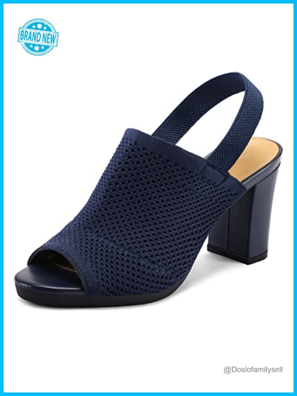 Women's Knit Peep Toe Slingback Chunky Block Heel Sandals 3.3 Inch